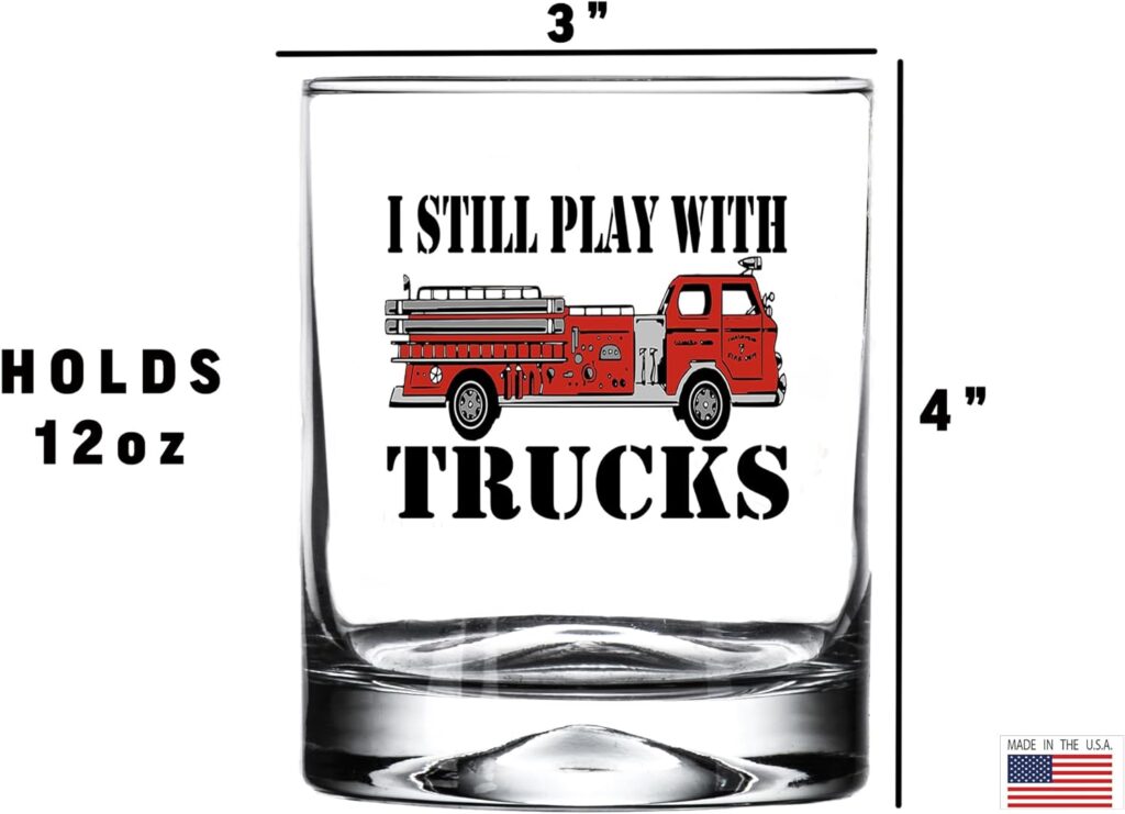 Rogue River Tactical Still PLay With Fire Trucks Funny Firefighter Thin Red Line Flag Old Fashioned Whiskey Glass Drinking Cup Gift For Department FD